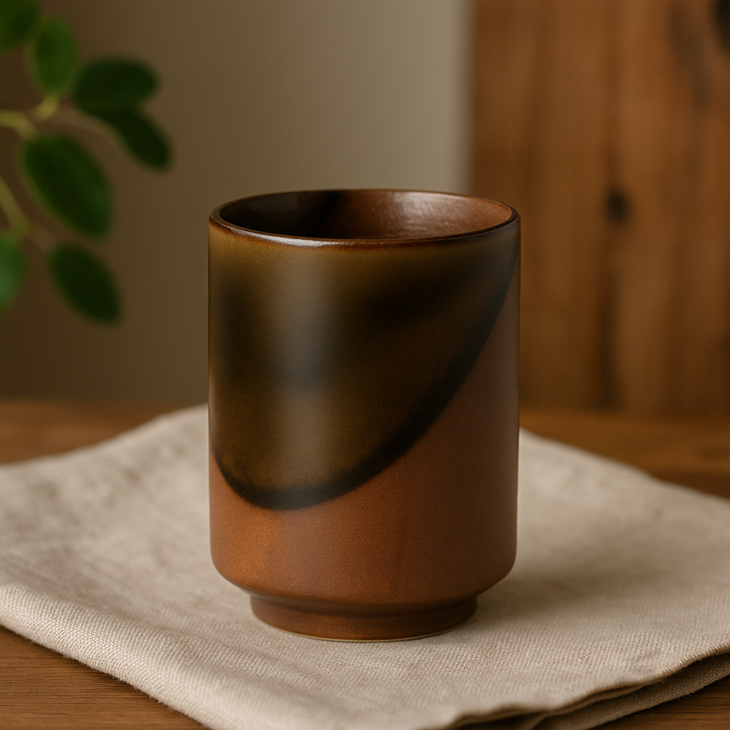 Bizen style minimalist brown Japanese stoneware teacup